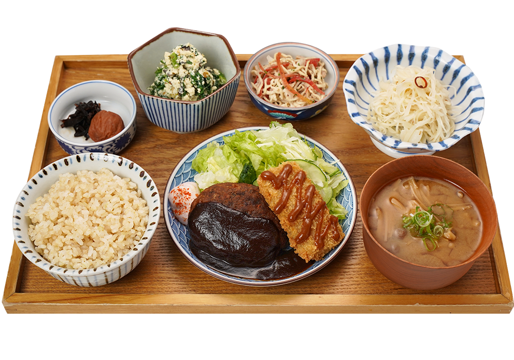 mumokuteki 豆腐ハンバーグと味噌カツ御膳
